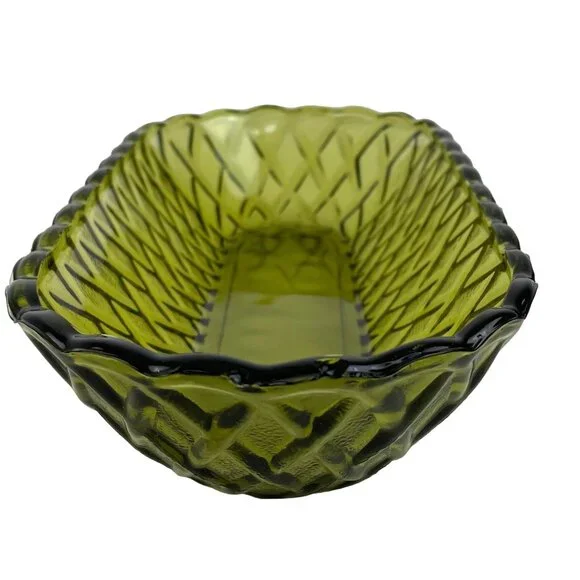 Vintage Indiana Glass Co Avocado Green Celery Dish Pretzel Pattern - Picture 5 of 11